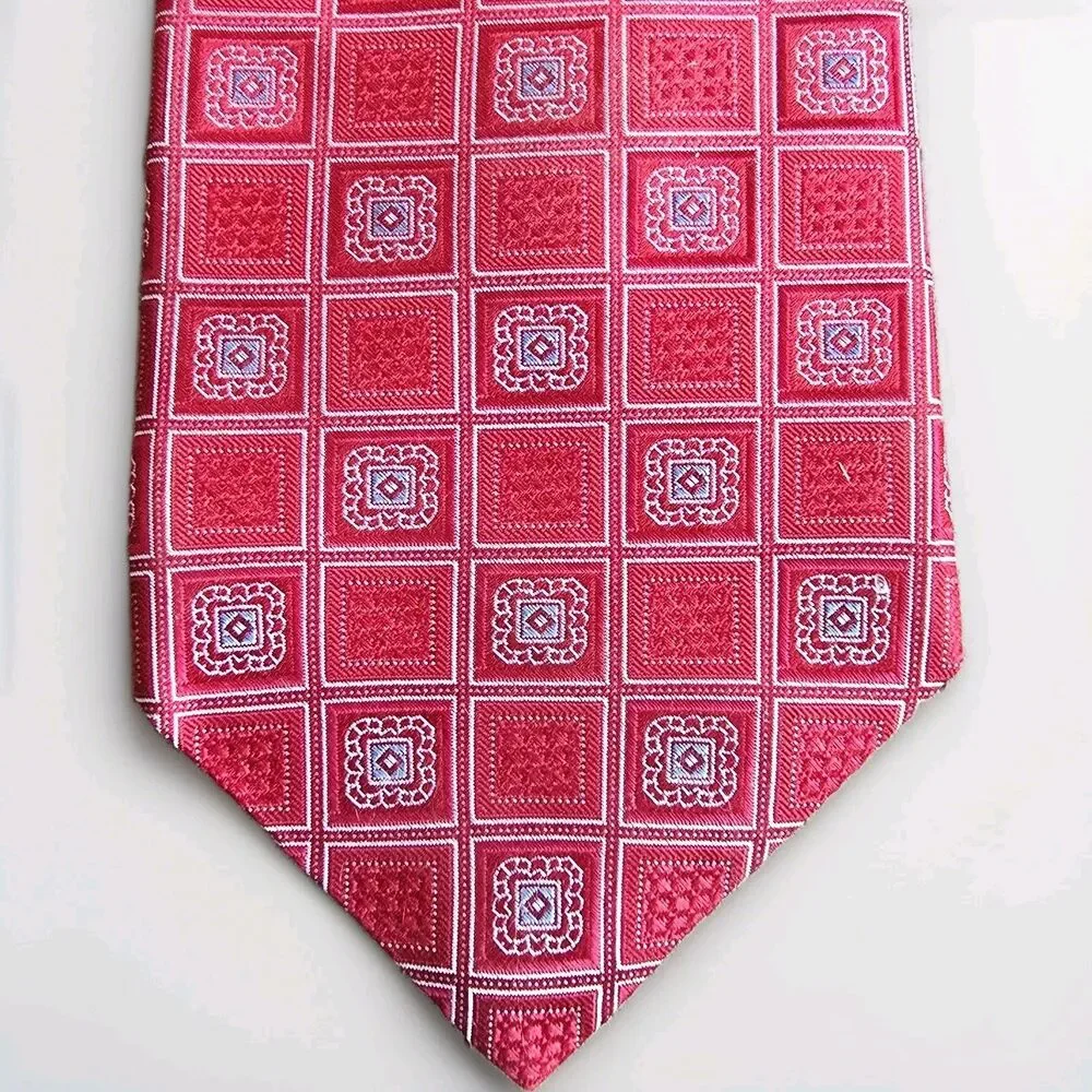 Cremieux Handmade in the USA Silk Tie Red Repeating Square Motifs